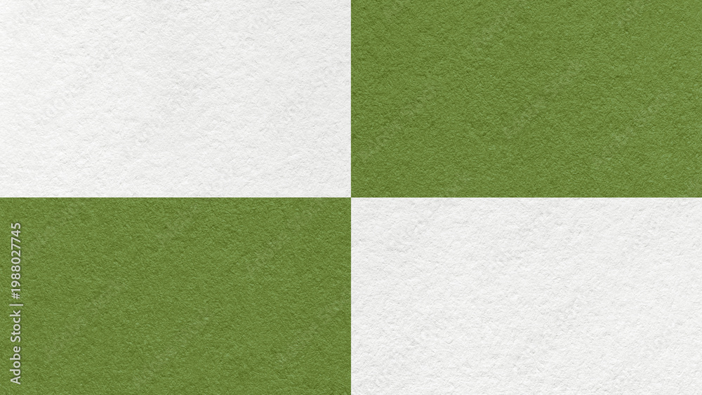 Fototapeta premium White and olive green checkered paper texture background with four sections and copy space. Geometric template with blocks