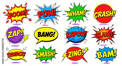 Colorful comic book sound effect speech bubbles set