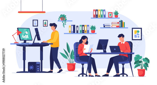 People working in a modern office environment.