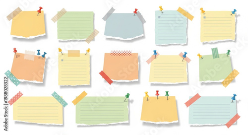 Collection of Torn Paper Notes Pinned and Taped.