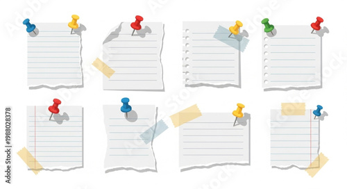 Collection of Torn Paper Notes Pinned and Taped.