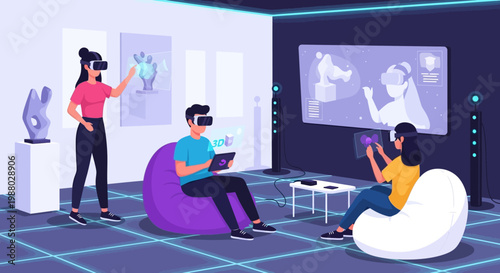 People Immersed in Virtual Reality Technology.