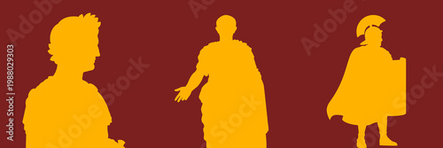 The World of the Civitas: Roman bust, orator gesturing and legionary silhouettes