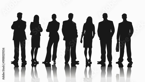 A group of silhouetted business professionals standing together in a formal setting