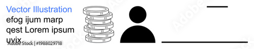 Financial planning, identity protection, savings management, monetary security, economic balance, personal assets. Stacks of coins beside a human icon. Financial planning and identity protection