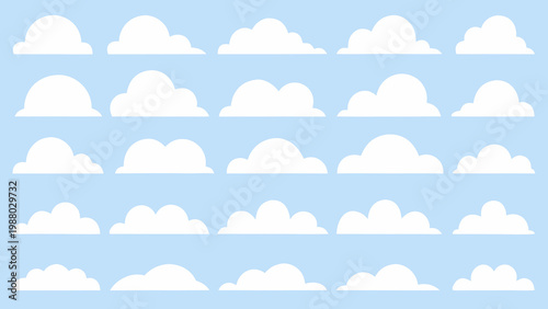 A collection of fluffy white clouds arranged in neat rows against a light blue sky