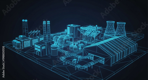 Futuristic Industrial Complex Digital Blueprint.