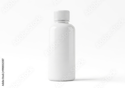A white plastic bottle with a screw on cap