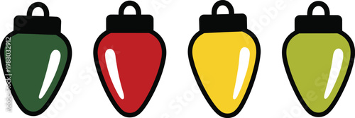 Collection of four simple christmas light bulbs in different hues set