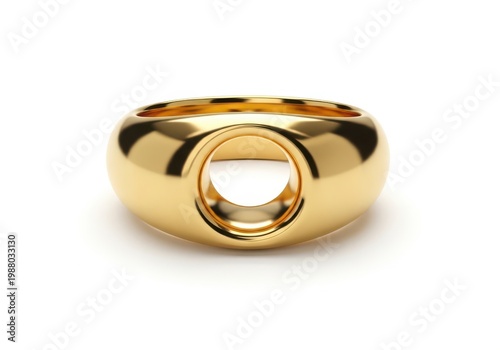 A gold ring with a circular cutout in the center