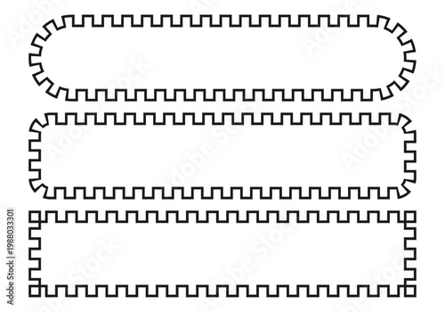 Colección de tres marcos rectangulares con bordes dentados de estilo geométrico en color negro