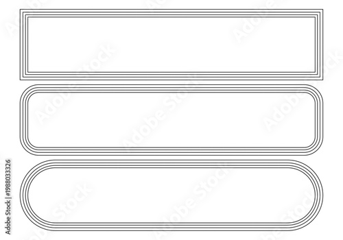 Tres marcos rectangulares con líneas paralelas y esquinas de diferente redondeado