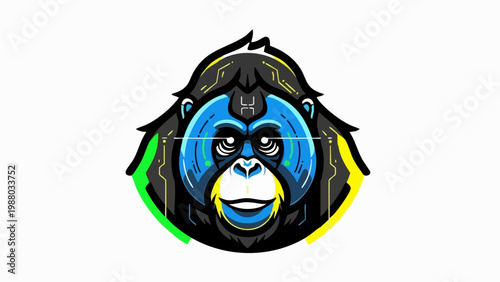 Futuristic Cybernetic Orangutan Head Mascot Logo.