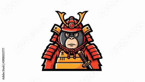 A fierce gorilla warrior wearing traditional Japanese samurai armor.
