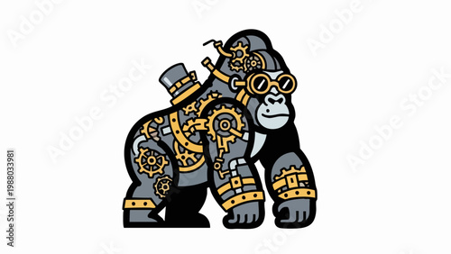 Steampunk Gorilla with Mechanical Gears and Goggles.