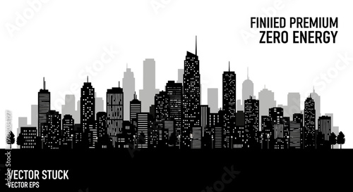 An Earth Hour cityscape illustration depicts a blackout with buildings in silhouette against a bright background, symbolizing sustainability and the dark city environment, rendered