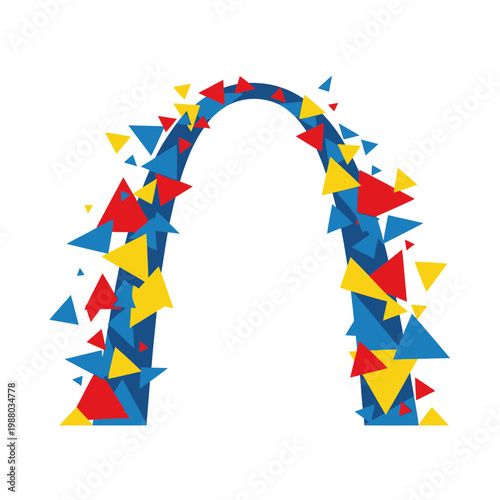 Abstract Archway with Red, Yellow, Blue Triangles Bursting Out