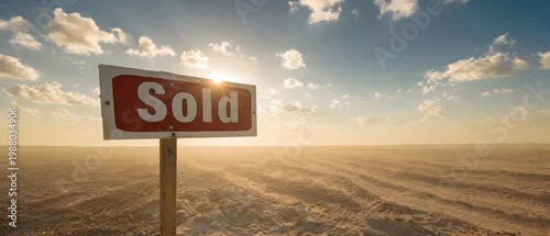 Panel kuchenny z motywem Sold Sign in a Large Empty Land Development Lot at Sunset