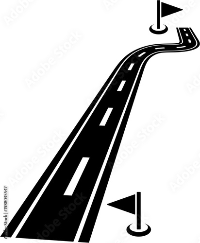 Road stretches out with flags