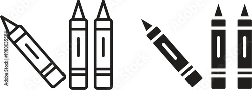 Crayon icon collection. Minimal icon and symbol