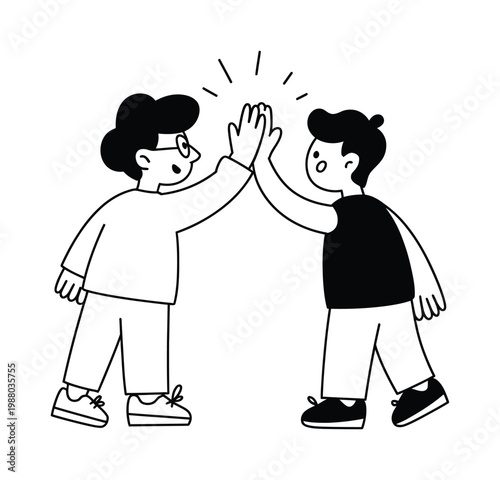 Two cartoon people giving each other a five, celebrating success