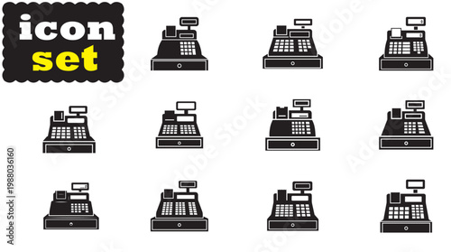 Cash Register icon Set, Cash Register Silhouette vector