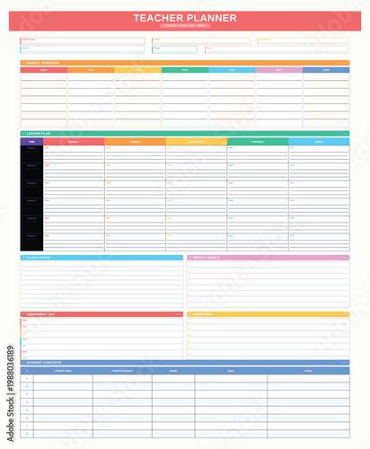 A teacher planner with a class schedule