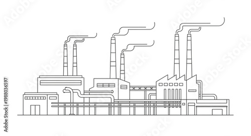 Tableau sur toile Industrial factory with smoking chimneys in a line drawing style.
