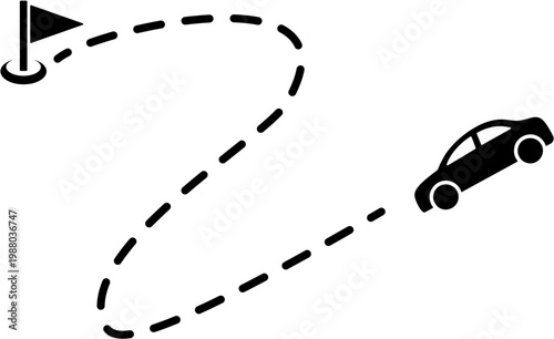 A car drives around a flag.