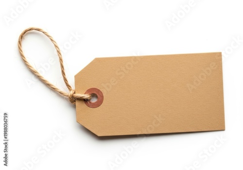 A brown tag with a string attached to it