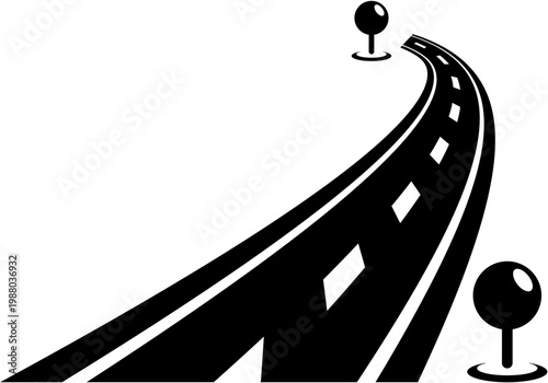 A curved road stretches ahead with directional signs