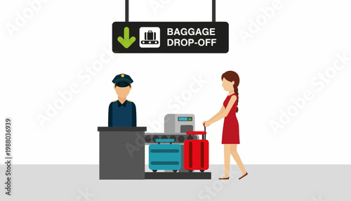 Woman checking in luggage at airport with airline staff