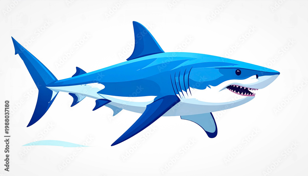 Fototapeta premium Colorful shark illustration in flat vector style, sleek design isolated on a clean white background.