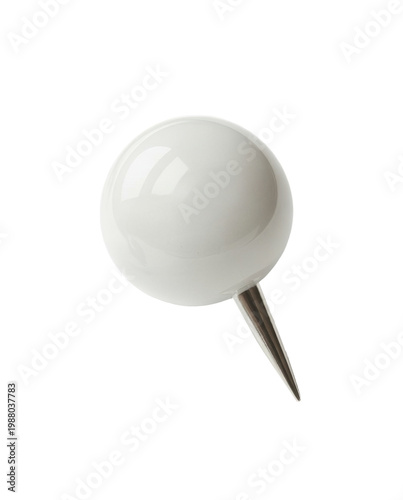 White Spherical Pushpin on White Background