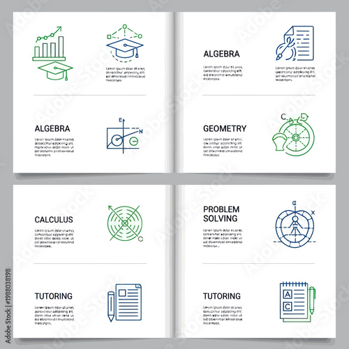 Math Education Infographic: Algebra, Geometry, Calculus & Problem Solving Icons