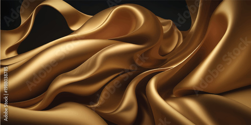 Elegant Liquid Gold Silk Waves with Smooth Satin Fabric Texture Background