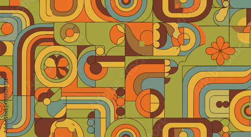 Retro 70s Geometric Pattern Abstract Background, Vintage Design