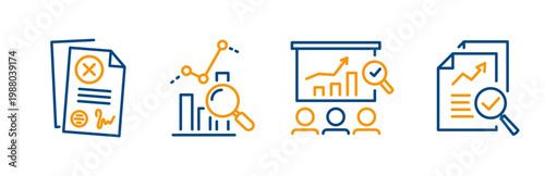 audit icons, set icon of  overview risk, review, illegal contract, audit committee, competitive analysis, thin line web symbols on white background - editable stroke vector illustration