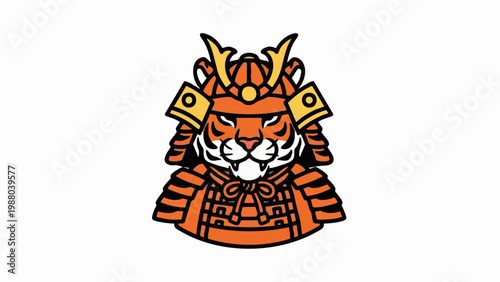 Cartoon tiger wearing traditional Japanese samurai armor.