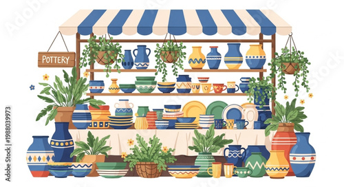Colorful Ceramic Pottery Stall Display.