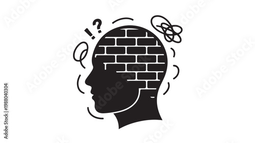 Mental Block Concept Vector With Brick Wall Brain And Question Marks For Problem Solving Illustrations