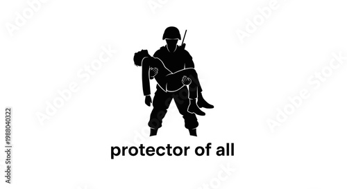Soldier Carrying Injured Person Silhouette, Concept of Protection and Rescue, White Background