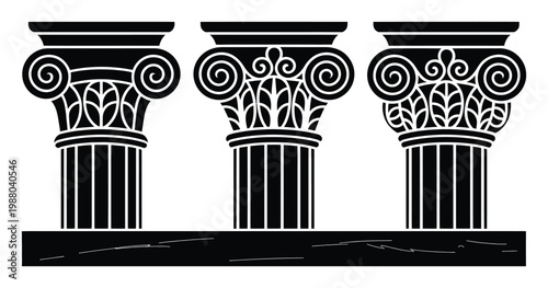 Black Silhouette of Three Ionic Columns on a White Background
