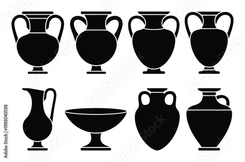 Collection of Ancient Greek Amphorae and Pottery Silhouettes
