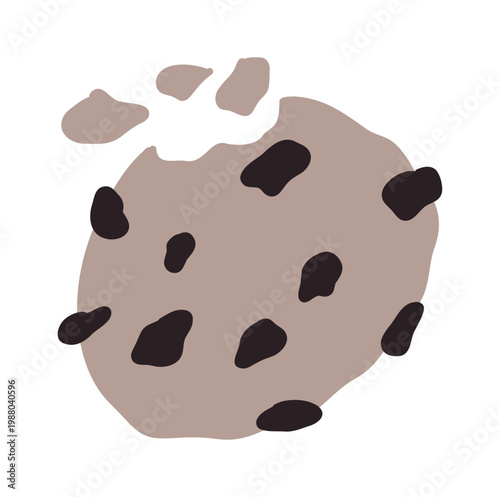 Flat vector illustration of a chocolate chip cookie with simple shapes and soft colors, perfect for food icons, kids designs, menus, and bakery branding. Vector illustration