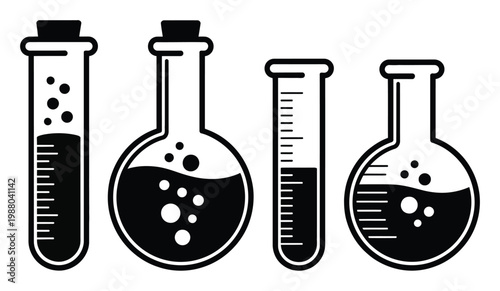 Collection of Scientific Laboratory Glassware with Bubbling Liquids