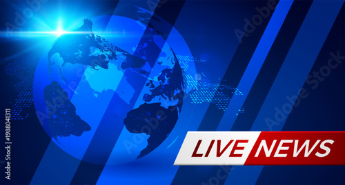 Breaking news vector background blue red earth globe dynamic lines. For news website header, social media story, mobile app splash, video stream live thumbnail. Real-time global digital coverage.