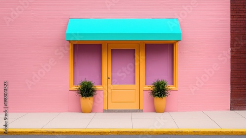 A colorful store front with bright signage and welcoming displays, inviting customers in.