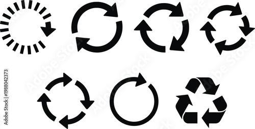 Recycling symbols and loading arrow set, sustainable waste management icons