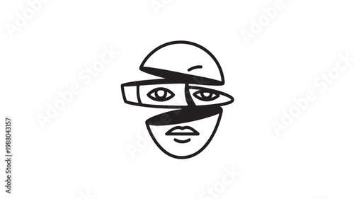 Fragmented Face Line Art Vector Minimalist Abstract Human Portrait for Identity and Mental Health Concepts